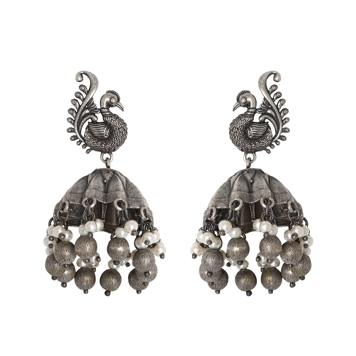 Teejh Hasini Peacock Silver Oxidised Earrings