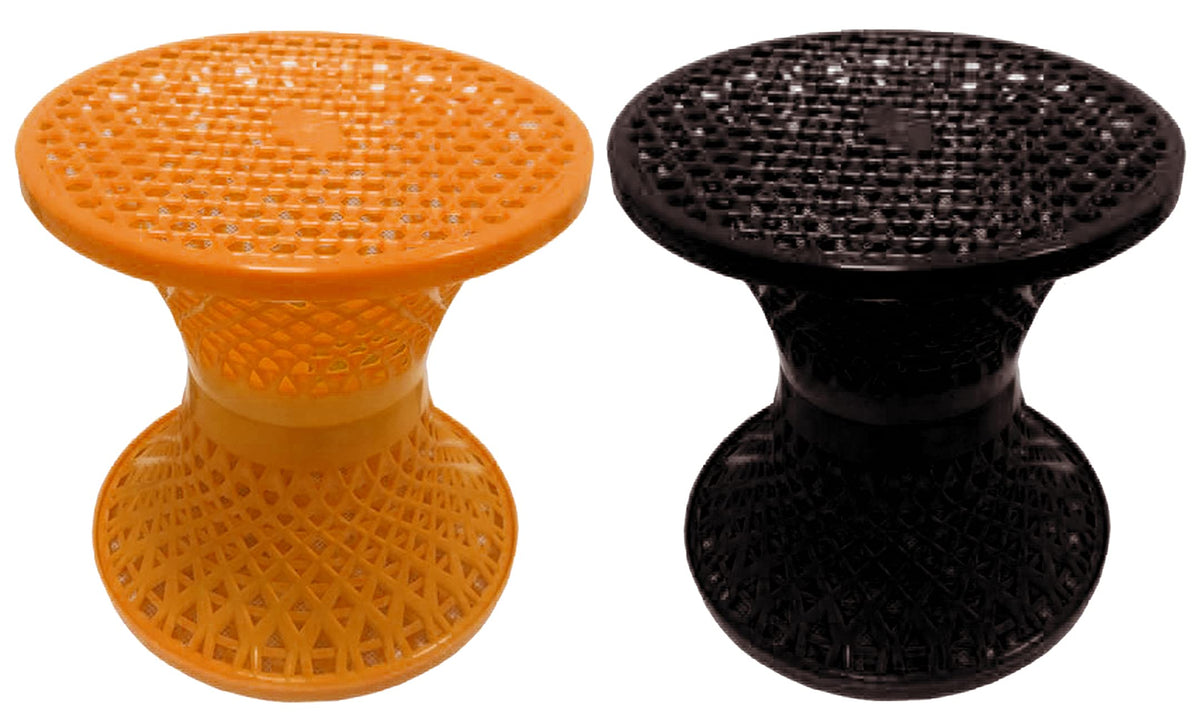 Kuber Industries Mesh Design Both Sided Plastic Sitting Stool for Indoor & Outdoor in Damroo Style- Pack of 2 (Brown & Yellow), Standard (HS_38_KUBMART021808)
