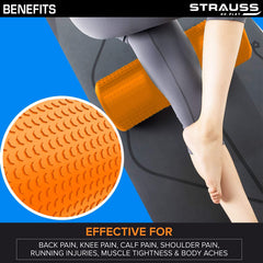 Strauss Yoga Foam Roller | Ideal For Exercise, Muscle Recovery, Physiotherapy, Pain Relief & Myofascial | Deep Tissue Massage Roller 45 Cm, (Orange)