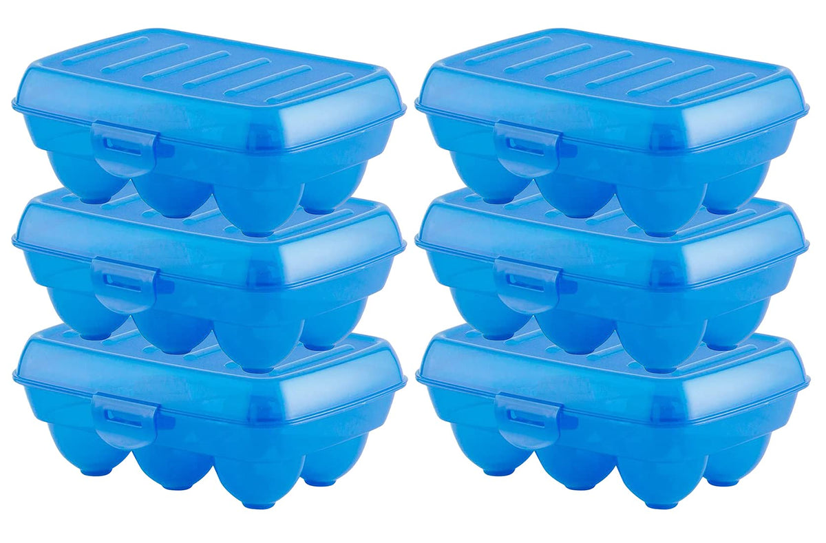 Kuber Industries Portable Food Grade Plastic Egg Holder/Storage Box For 6 Pieces Egg- Pack of 6 (Blue)-46KM0405
