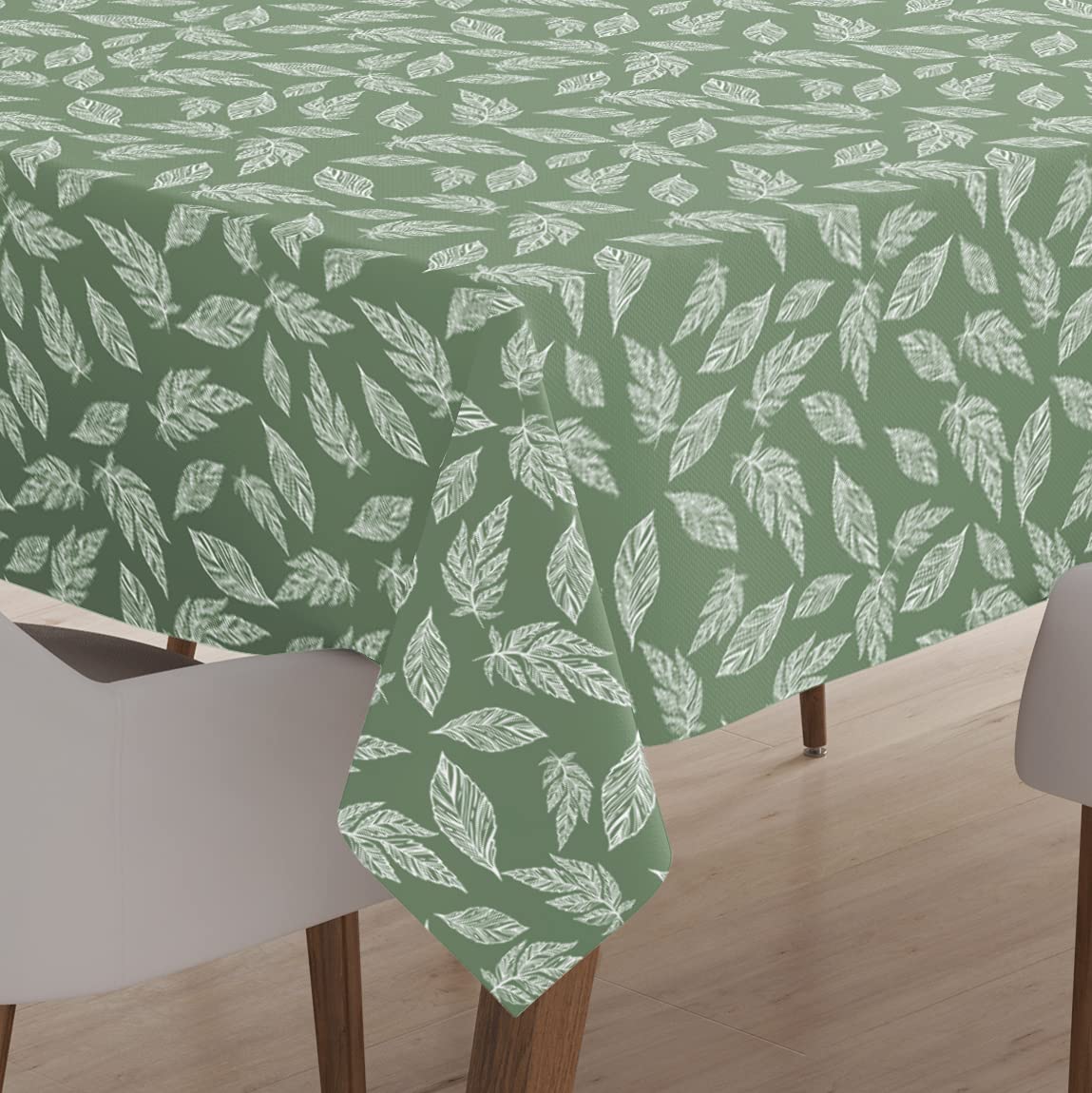 Encasa Homes Printed Cotton Table Cloth 6 ft Rectangular for 4 to 6 Seater Dining Table of Size 142x180 cm, Machine Washable, Restaurant, Banquet - Big Leaves Green(pack of 1)