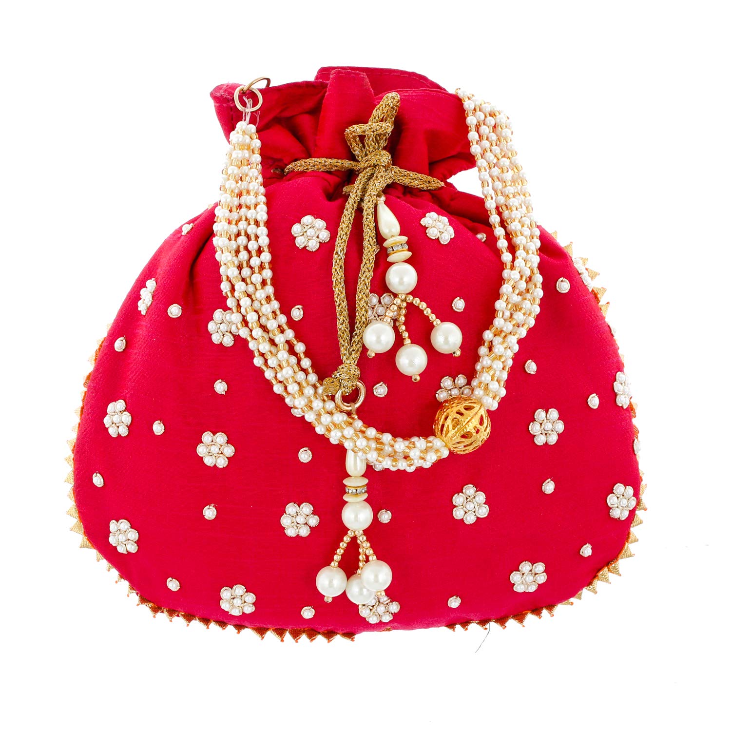 Kuber Industries Ethnic Clutch Silk 2 Pieces Potli Batwa Pouch Bag with Beadwork Gift For Women (Rani) - CTKTC23088