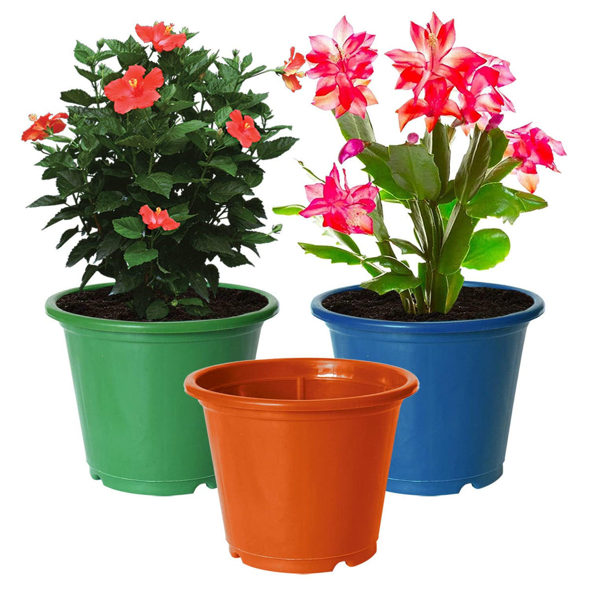 Kuber Industries Durable Plastic Flower Pot|Gamla for Indoor Home Decor & Outdoor Balcony,Garden,6"x5",Pack of 3 (Orange,Green,Blue)