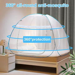 Kuber Industries Mosquito Net Foldable King Size (Double Bed) with Free Saviours 6.5 x 6.5 Feet (Blue)