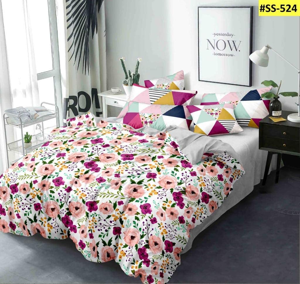 Kuber Industries Flower Print Glace Cotton Double Bedsheet with 2 Pillow Covers (White) (HS_36_KUBMART019544), Full