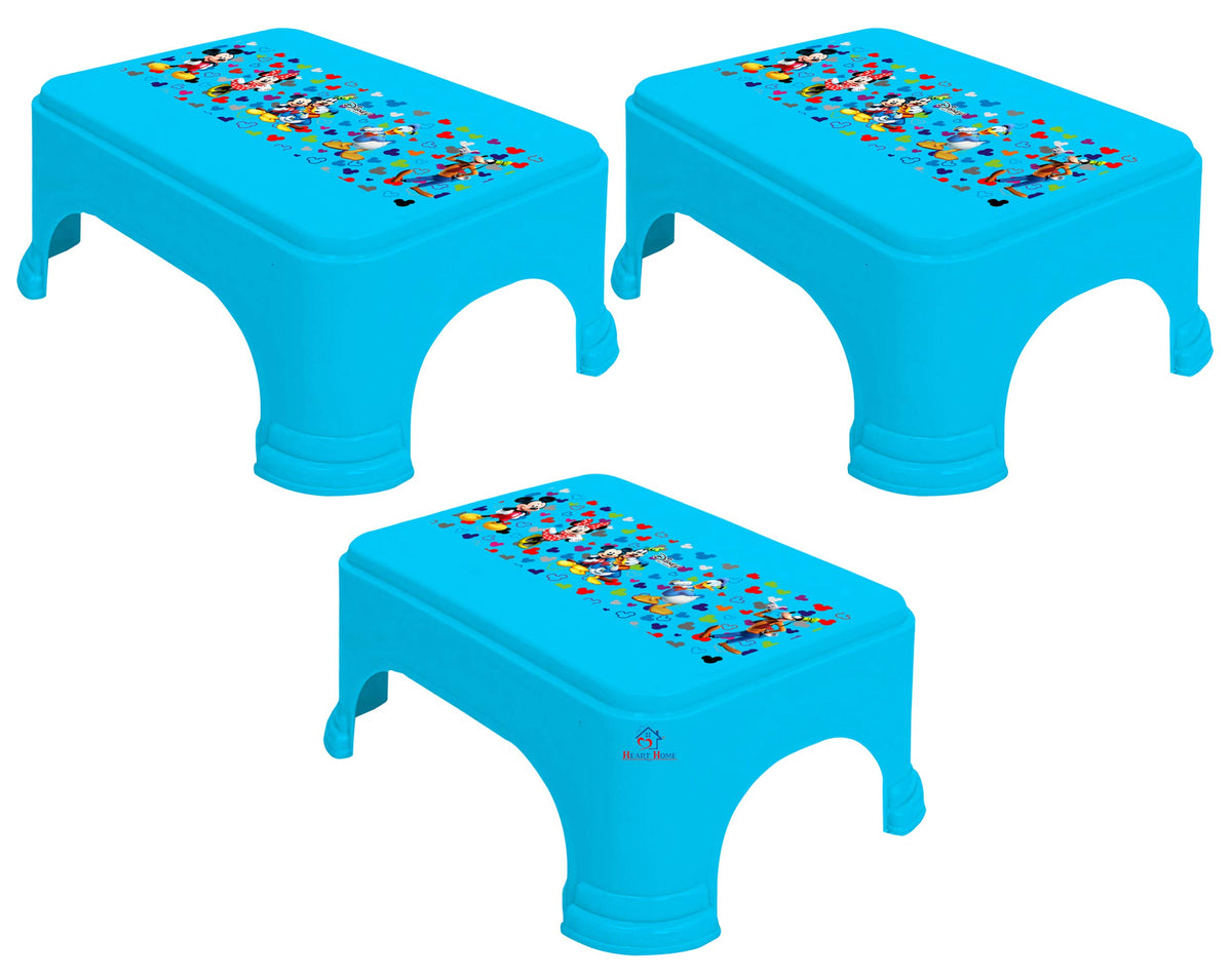 Heart Home Disney Team Mickey Print Square Plastic Bathroom Stool, Adults Simple Style Stool Anti-Slip with Strong Bearing Stool for Home, Office, Kindergarten (Set of 3, Blue) -HS_35_HEARTHS17270