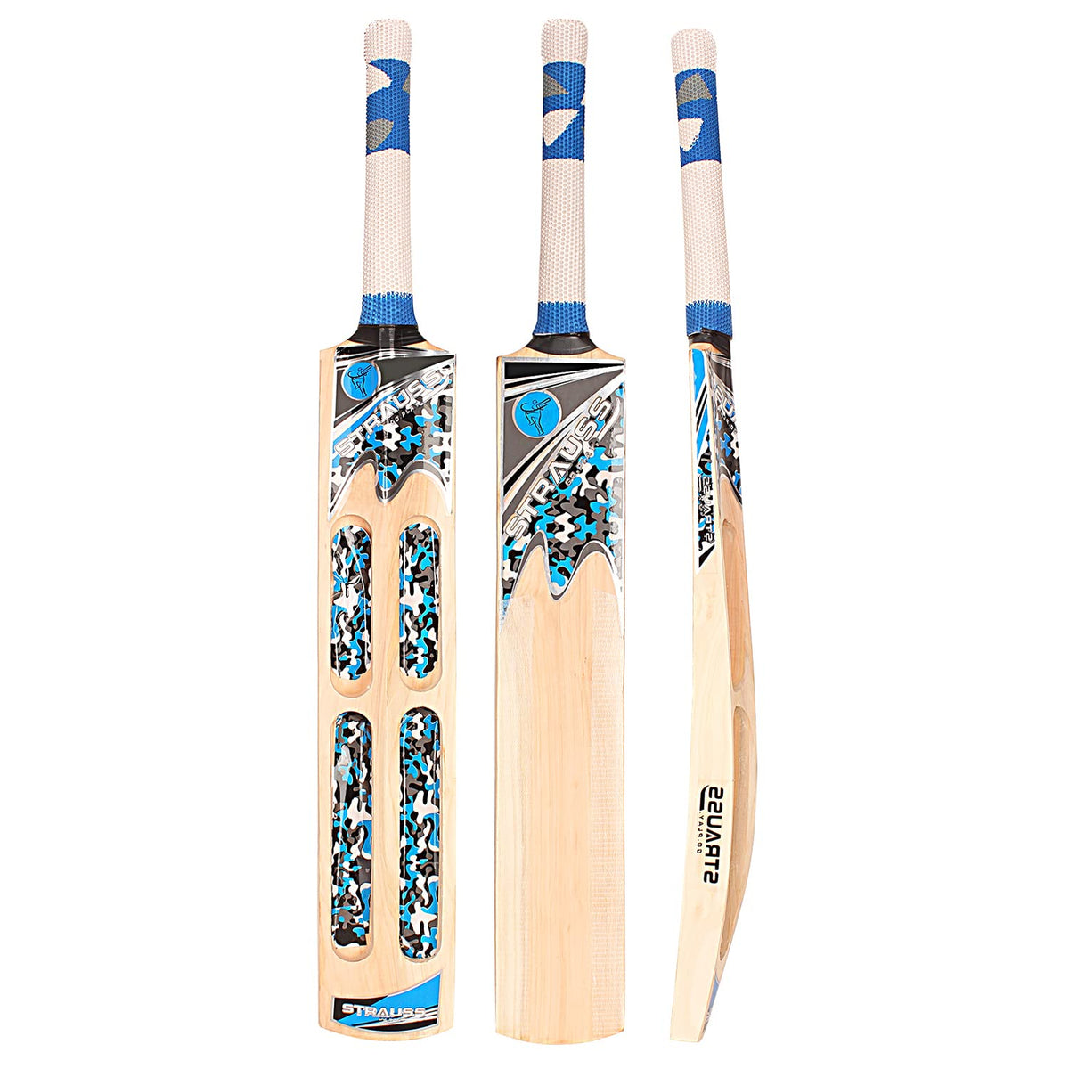 Strauss Scoop Tennis Cricket Bat | Edition: Knockout | Full Size | Kashmir Willow | Color: Blue | Lightweight | Tennis Ball Cricket Bat