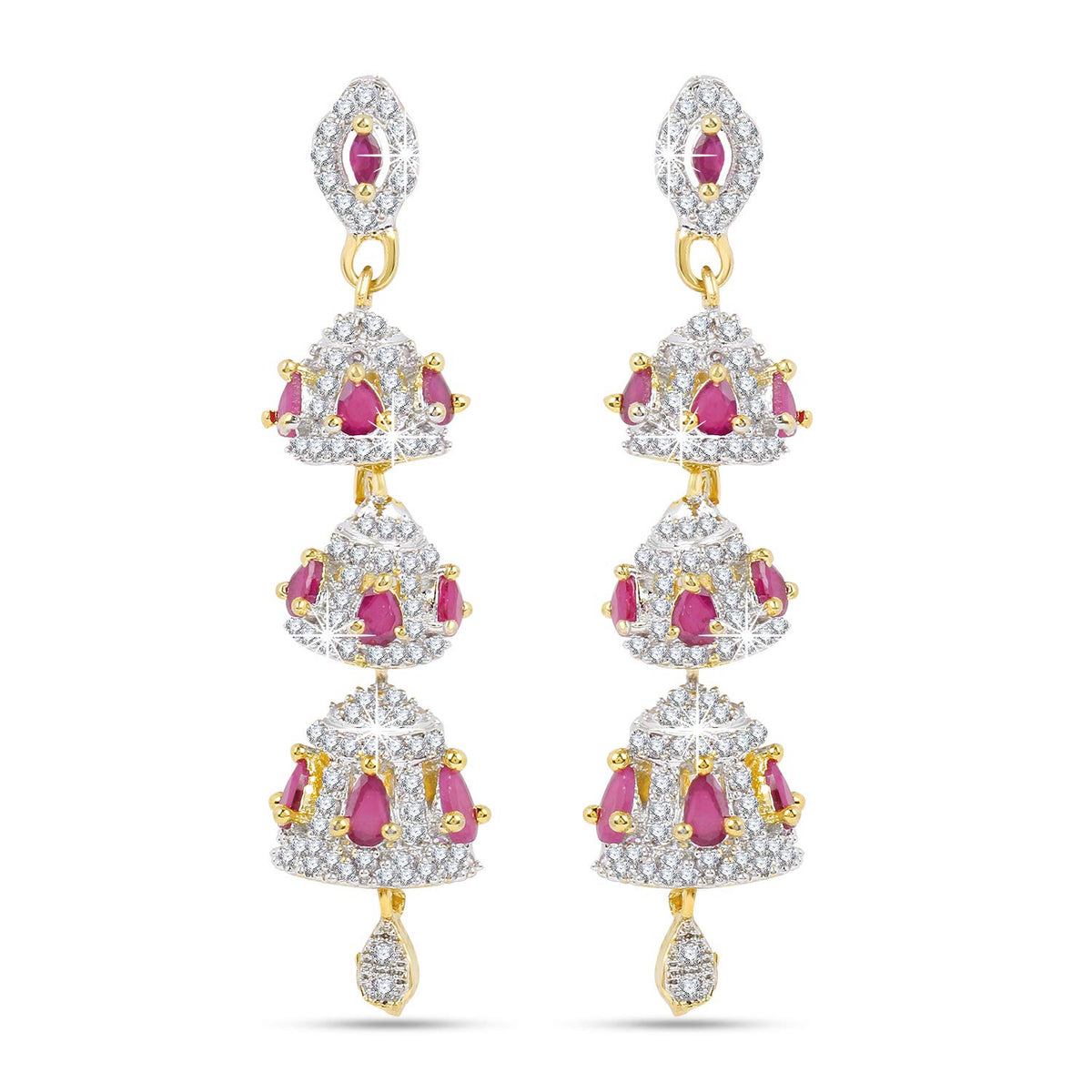 Yellow Chimes Classic AD/American Diamond Studded 18k Gold Plated Handcrafted Designer Layered Jhumka/Jhumki Earrings for Women & Girls