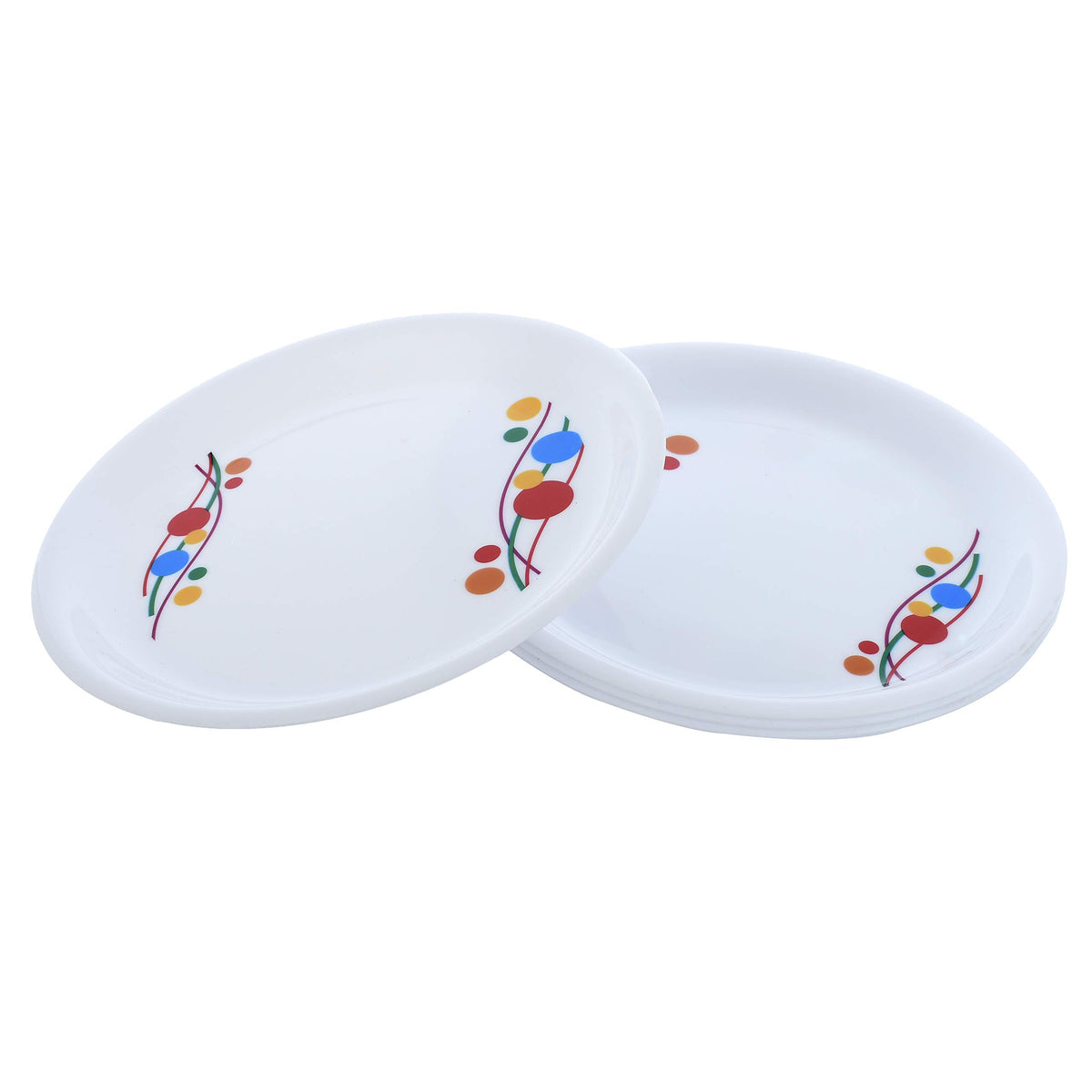 Kuber Industries Printed Small Round 4 Pieces Unbreakable Virgin Plastic Microwave Safe Dinner/Serving Plates (White) - CTLTC44420