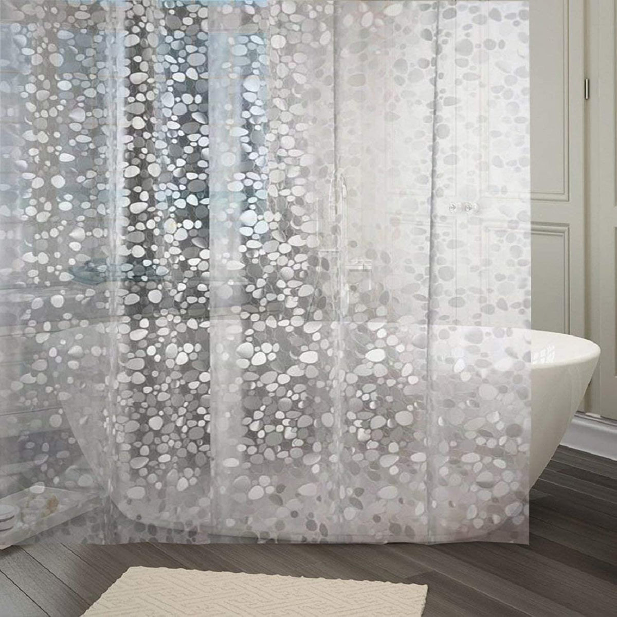 Kuber Industries PVC .20 MM Shower Curtain|Waterproof PVC & Coin Print|Semi Transparent Curtains|Size 274 x 137 CM, 9Feet (Transparent)