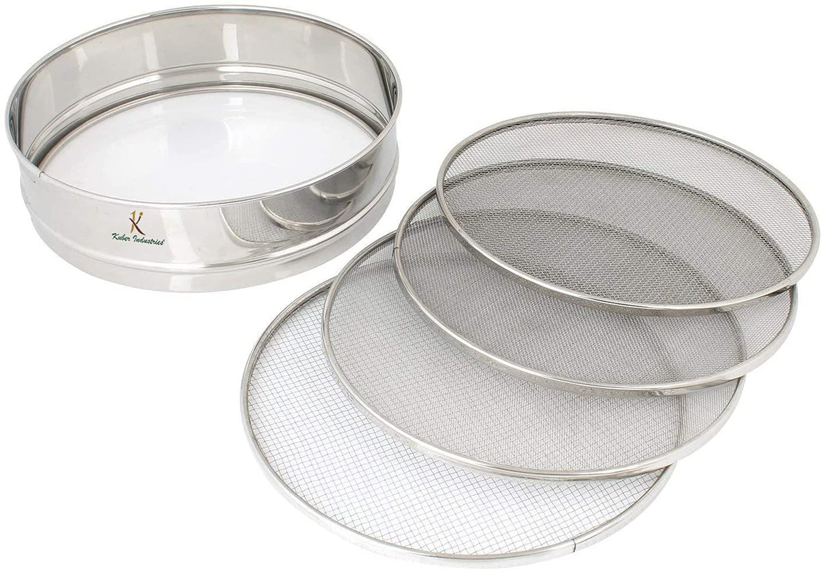 Kuber Industries 4 in 1 Stainless Steel Interchangeable Sieve Flour CHalni Spices Food Strainers Atta CHalni Jaali CHanni Atta Maida Strainer (Silver), (Model: HS_37_KUBMART019860)