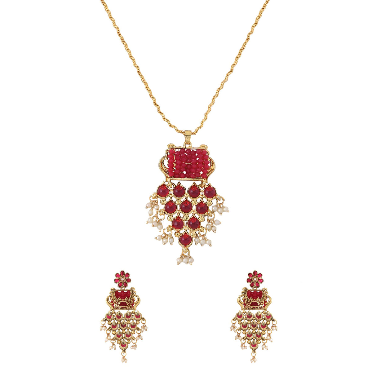 Yellow Chimes Pendnat Set for Women and Girls Kundan Pendant Set Gold Plated Kundan Studded Drop Designed Pendant Set | Birthday Gift for girls and women Anniversary Gift for Wife