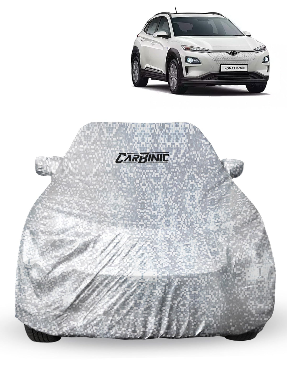 CARBINIC Car Cover for Hyundai Kona2020 Waterproof (Tested) and Dustproof Custom Fit UV Heat Resistant Outdoor Protection with Triple Stitched Fully Elastic Surface | Silver with Pockets