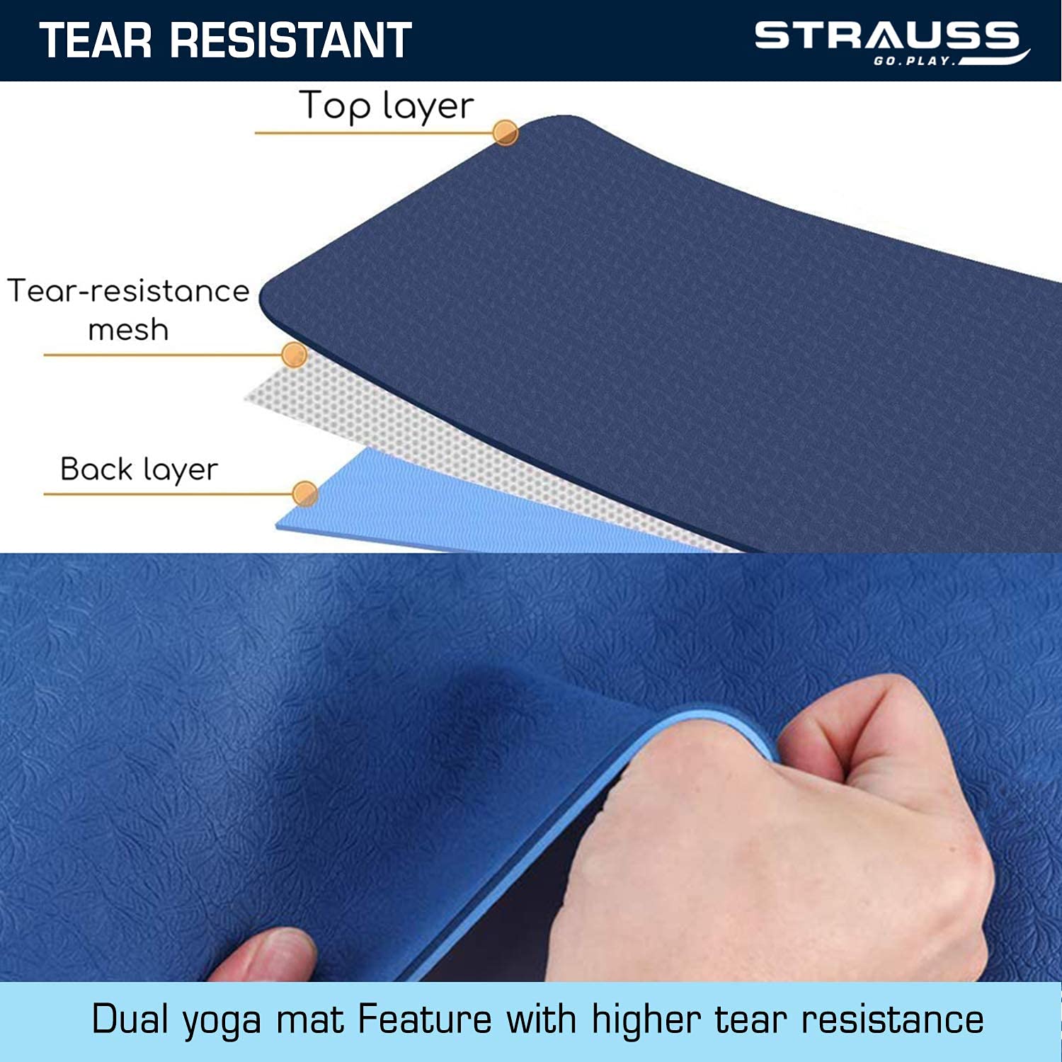 Strauss TPE Eco Friendly Dual Layer Yoga Mat, 6 mm (Blue)