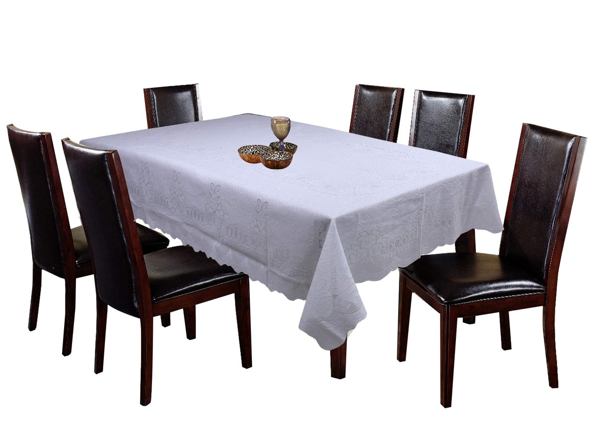 Kuber Industries Floral Design Cotton 6 Seater Dining Table Cover 60"x90" (White) - CTKTC032580