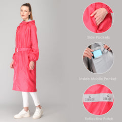 THE CLOWNFISH Polyester Raincoats For Women Rain Coat For Women Raincoat For Ladies Waterproof Reversible Double Layer. Brilliant Pro Series (Red, Xx-Large)