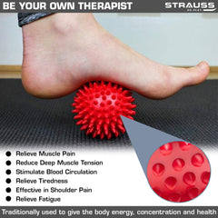 Strauss Acupressure Massage Ball, 2.7 inch | Ideal for Physiotherapy, Deep Tissue Massage, Trigger Point Therapy, Muscle Knots | Acupressure Therapy Ball for Myofascial Release & Pain Relief, (Red)