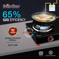 Surya Flame Alpha Gas Stove 3 Burner Glass Top | India's First ISI Certifed Black Body PNG Stove | Direct Use For Pipeline Gas - 2 Years Complete Doorstep Warranty