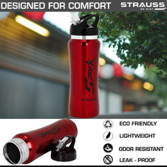 Strauss Spark Stainless-Steel Bottle, Metal Finish, 750ml, (Red)