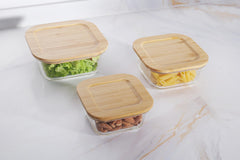USHA SHRIRAM Borosilicate Food Container Square Mutlipack | 320ml & 520ml & 800ml| bamboo lid