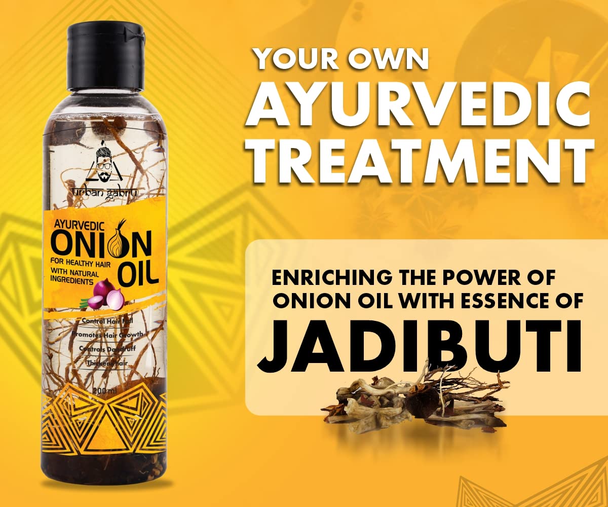urbangabru Jadibuti Ayurvedic Onion Oil controls hair fall, dandruff control and for healthy hair growth 200ml