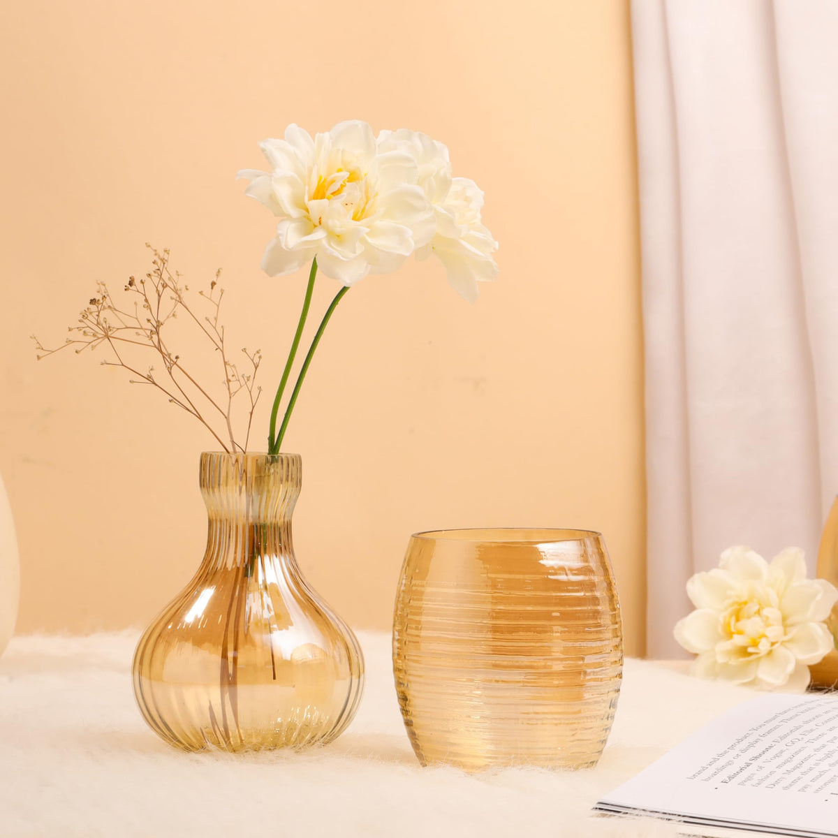 Gleevers Diwali Gift Pack |Diwali Gift Pack of 2 with Vase & Tea Light Holder | Diwali Gift Item (Tea Light Holder + Ceramic Vase (Yellow))