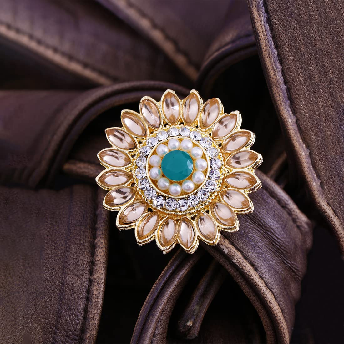 Buy Zaveri Pearls Gold Tone Kundan Flower Wedding Collection Finger Ring  (ZPFK9628) Online