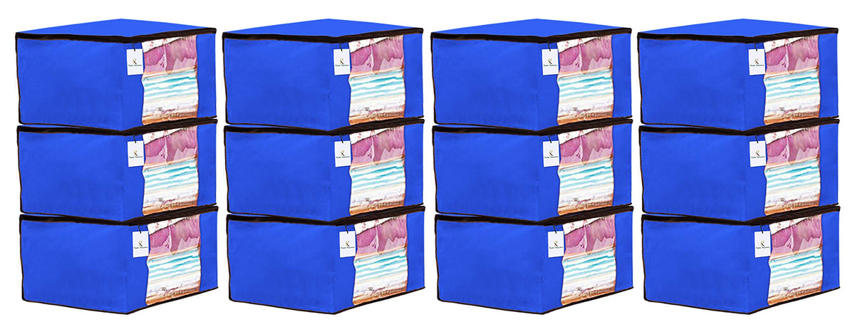Kuber Industries 12 Piece Non Woven Fabric Saree Cover Set with Transparent Window, Extra Large, Royal Blue-CTKTC23742