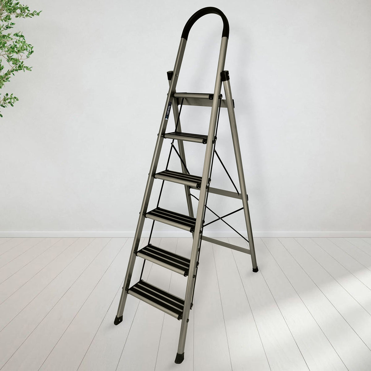 Plantex 6 Steps Ladder for Home/Aluminium Foldable Ladder/Wide Anti Skid Steps/Strong Wide Steps Ladder (Anodize Coated-Gold)