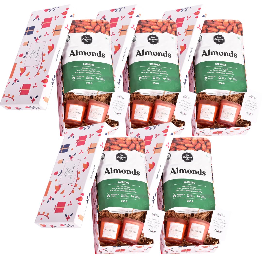 Gleevers Diwali Gift Items for Corporate |Pack of 3 with Almond (250 gm) & 2 Rose Candle (60 gm each)| Wedding Return Gifts Wholesale, Gleevers Corporate Gifts for Employees, Kitty Party Return Gifts