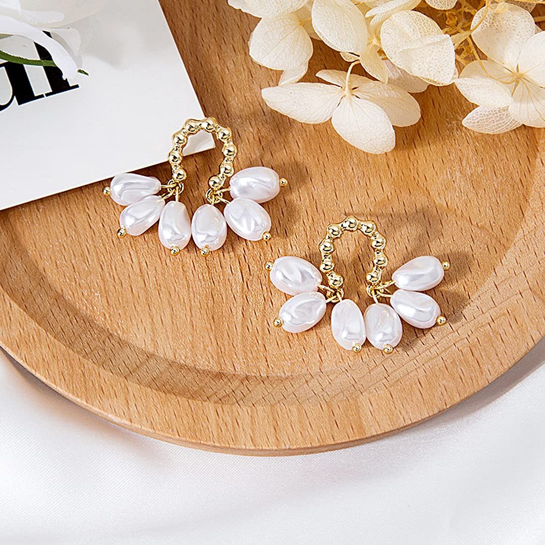 Yellow Chimes Combo of 2 Pairs Latest Fashion Gold Plated Floral Pearl Design Drop Earrings for Women and Girls, Medium (YCFJER-01PRLDGN-C-WH)