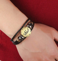 Yellow Chimes Zodiac Sign Constellation Handmade Brown Leather Bracelet for Men and Women/Unisex (Virgo)
