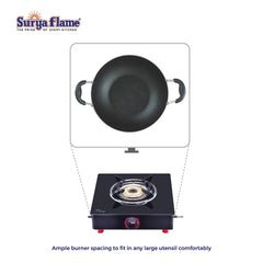 Surya Flame Smart Gas Stove Glass Top | LPG Gas Stove With Jumbo Burner | Unbreakable ABS Knobs | Anti Skid Legs | Rust Free Body - 2 Years Complete Doorstep Warranty (1 Burner, 1)