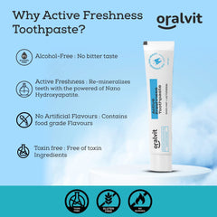 Oralvit Active Freshness Toothpaste with Nano-HAP & Lactoferrin | Daily Germ Protection| Cavity Repair | Daily Germ Protection | Eliminates Bad Breath- 100gm (Pack of 4)