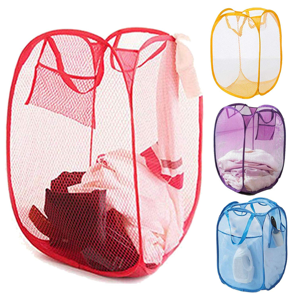 Kuber Industries Nylon 4 Piece Mesh Laundry Basket, 30Ltr (Multi)-CTKTC26024