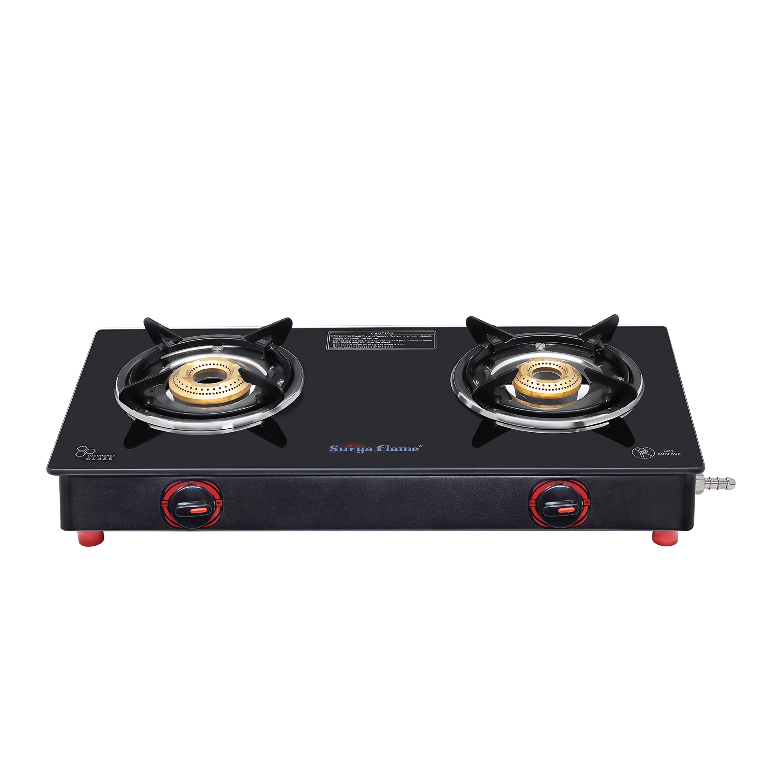 Surya Flame Smart Gas Stove 2 Burners Glass Top | Black Body PNG Stove With 69% Thermal Efficiency | Anti Skid Rubber Legs - 2 Years Complete Doorstep Warranty