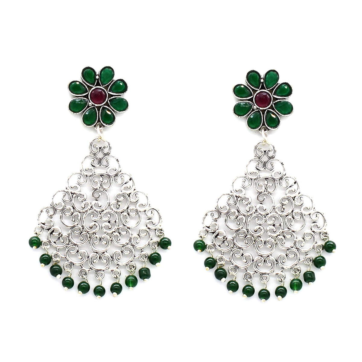 Teejh Jali Green Filgree Pearl Earrings For Women