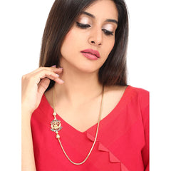 Yellow Chimes Classic AD/American Diamond Studded Gold Plated Necklace Ball Peacock Mugappu Mopu Chain Design Thali chain with side Mugappu for Women and Girls, Gold, Multicolour, Medium