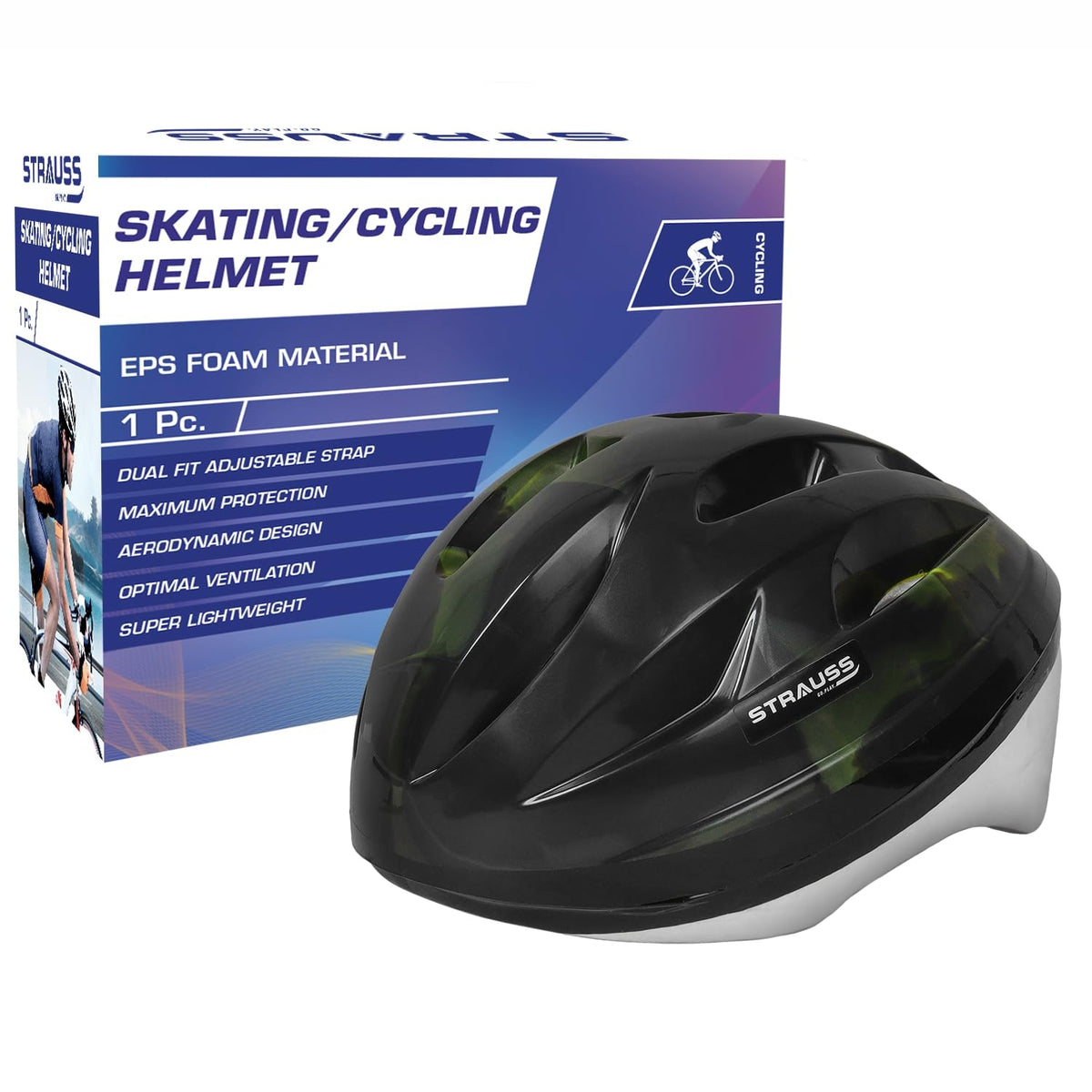 Strauss Cycling Helmet , ELITE | Light Weight with Superior Ventilation | Mountain, Road Bike & Skating Helmet With Premium White EPS Foam Lining| Ideal for Adults and Kids| Size: Senior, (Black and Red)