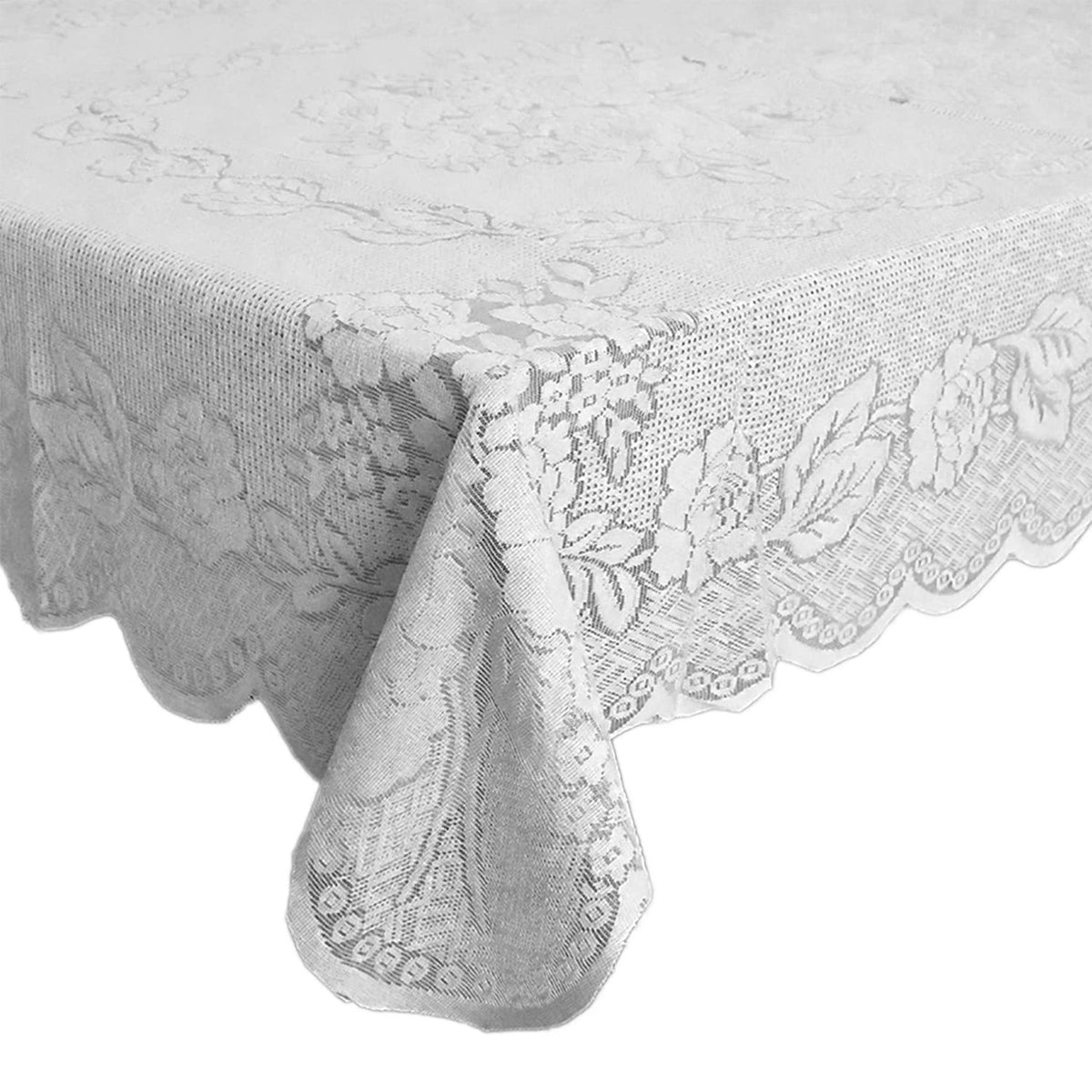 Kuber Industries Rose Printed Home Decorative Luxurious 4 Seater Cotton Center Table Cover/Table Cloth|Size 152 x 101 x 1 CM (White)-44KM080 Pack of 1