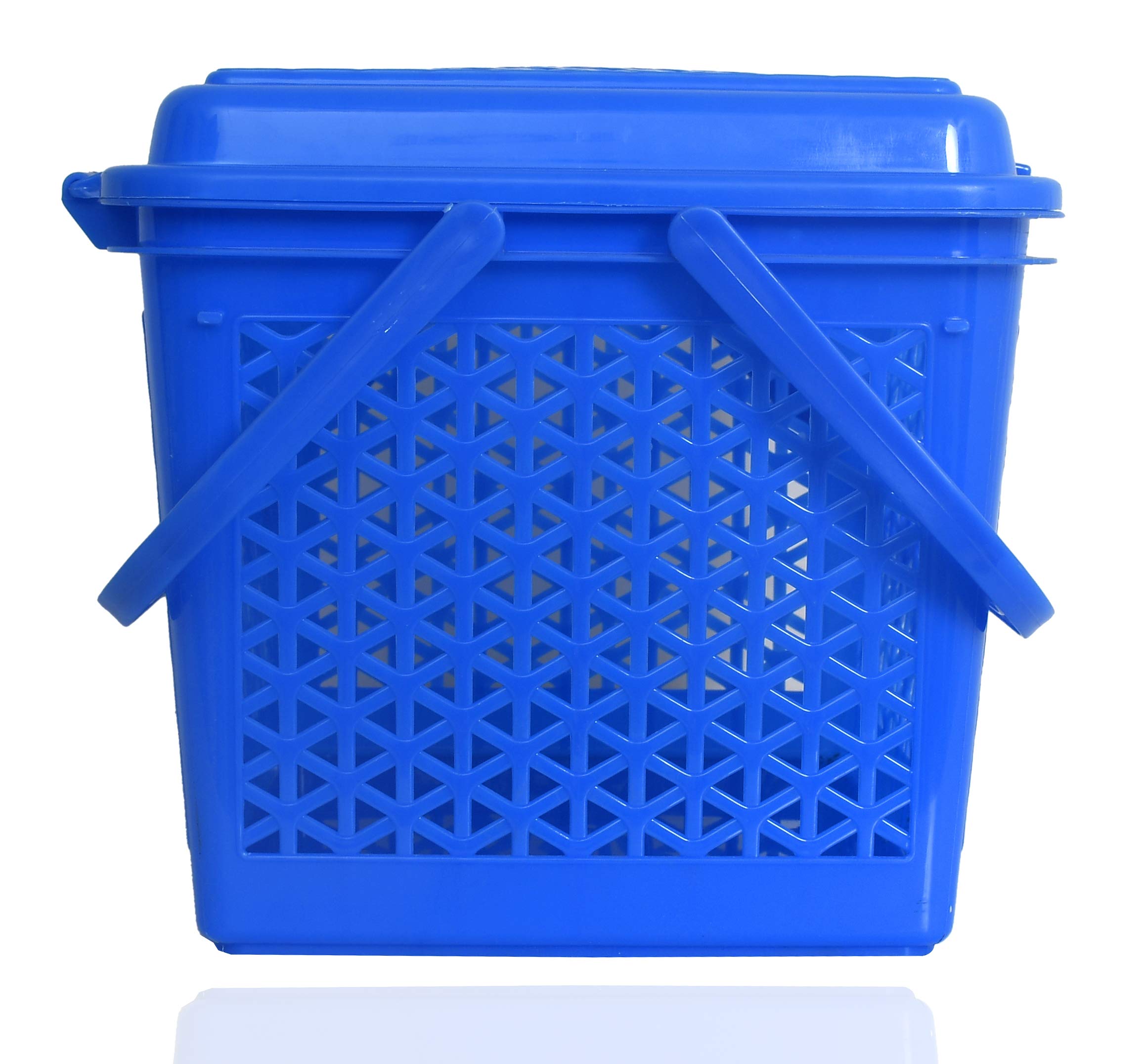Kuber Industries Plastic Multipurpose Trendy Shopping Big Basket with Lid (Blue)-KUBMART11097