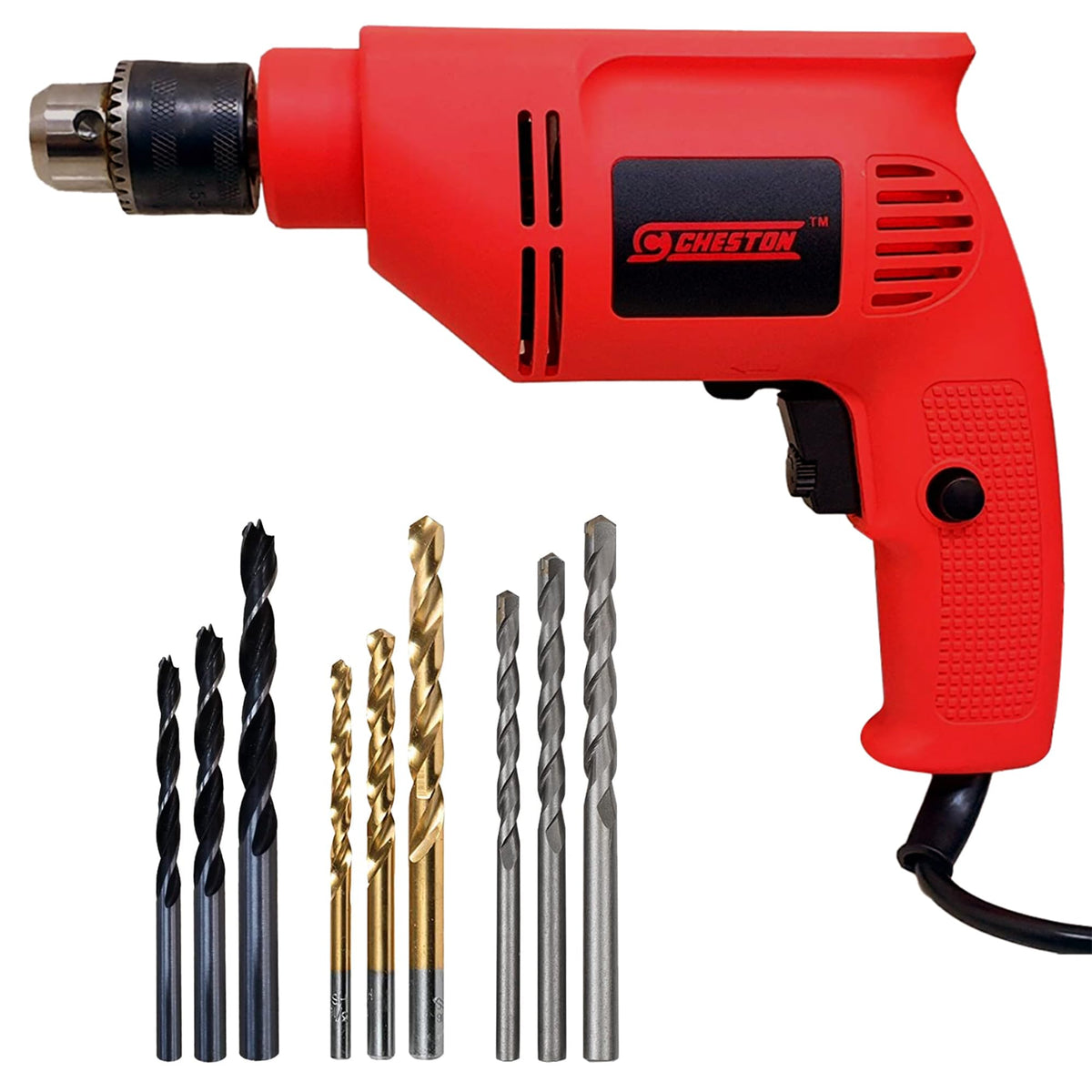 Cheston Drill Machine (6104.3WWM 9Pcs,Bit) Chuck capacity : 10 mm || Speed : 0-2600 rpm || Wattage: 400 Watts