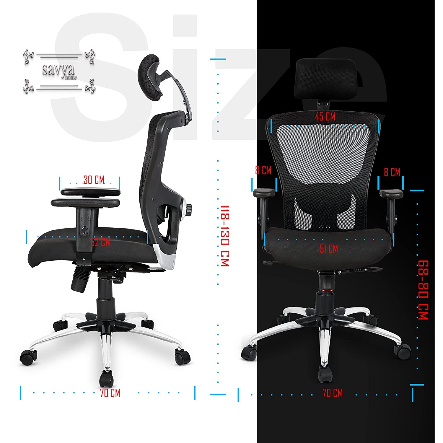 SAVYA HOME Beatle High Back Ergonomic Office Chair with 3 Position tilt Locking, Adjustable Arms and 2D Lumbar Support (Ergonomic Meshback, Alloy Steel Mechanism),Black,AM-5006advance Plus