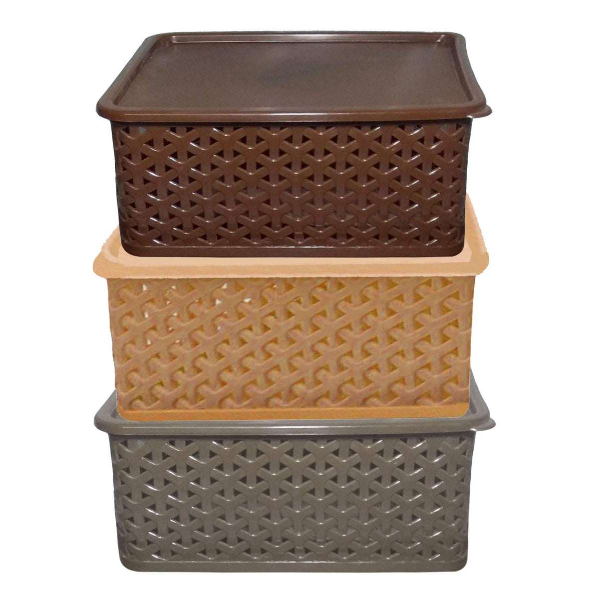 Kuber Industries Plastic 3 Pieces Extra Small Size Multipurpose Solitaire Storage Basket with Lid (Multicolour) - CTKTC023264