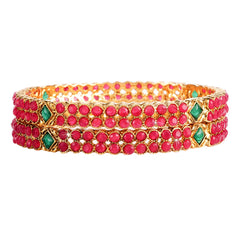 Yellow Chimes Ruby Stones 2 PC Bangle Set Traditional Gold Plated Bangles for Women and Girls