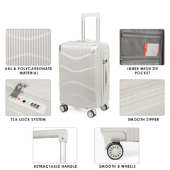 THE CLOWNFISH Combo of 2 Ballard Series Luggage ABS & Polycarbonate Exterior Suitcases Eight Wheel Trolley Bags with TSA Lock-White (Medium 65 cm-26 inch, Small 55 cm-22 inch)