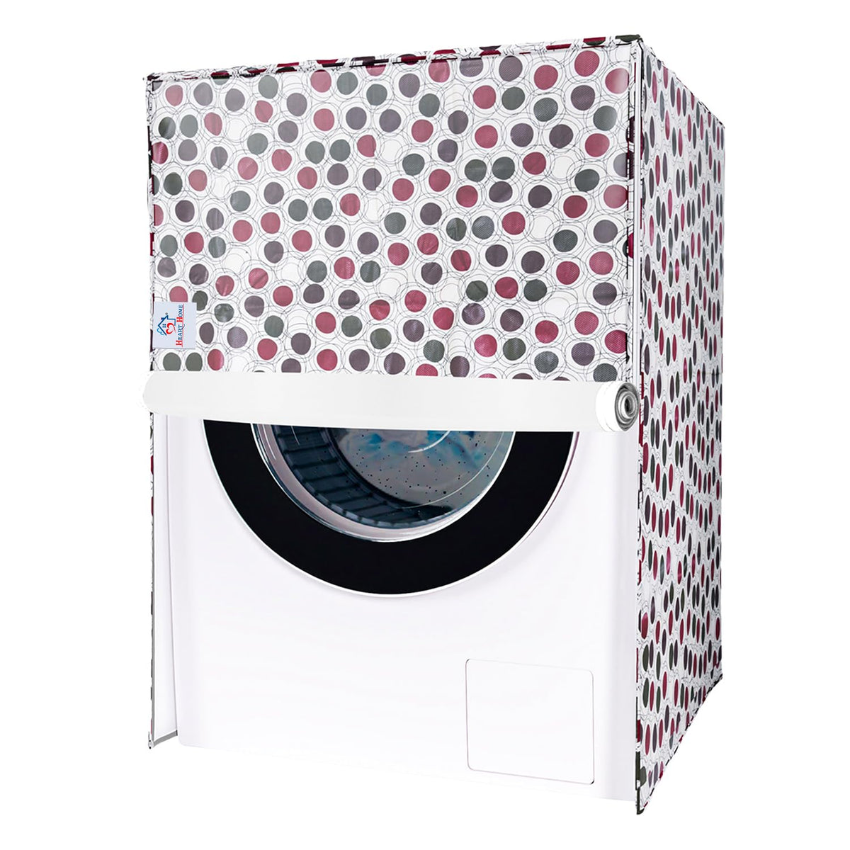 Heart Home Washing Machine Cover | Multi Dot Print Washing Machine Cover | PVC Front Load Washing Machine Cover | Cream