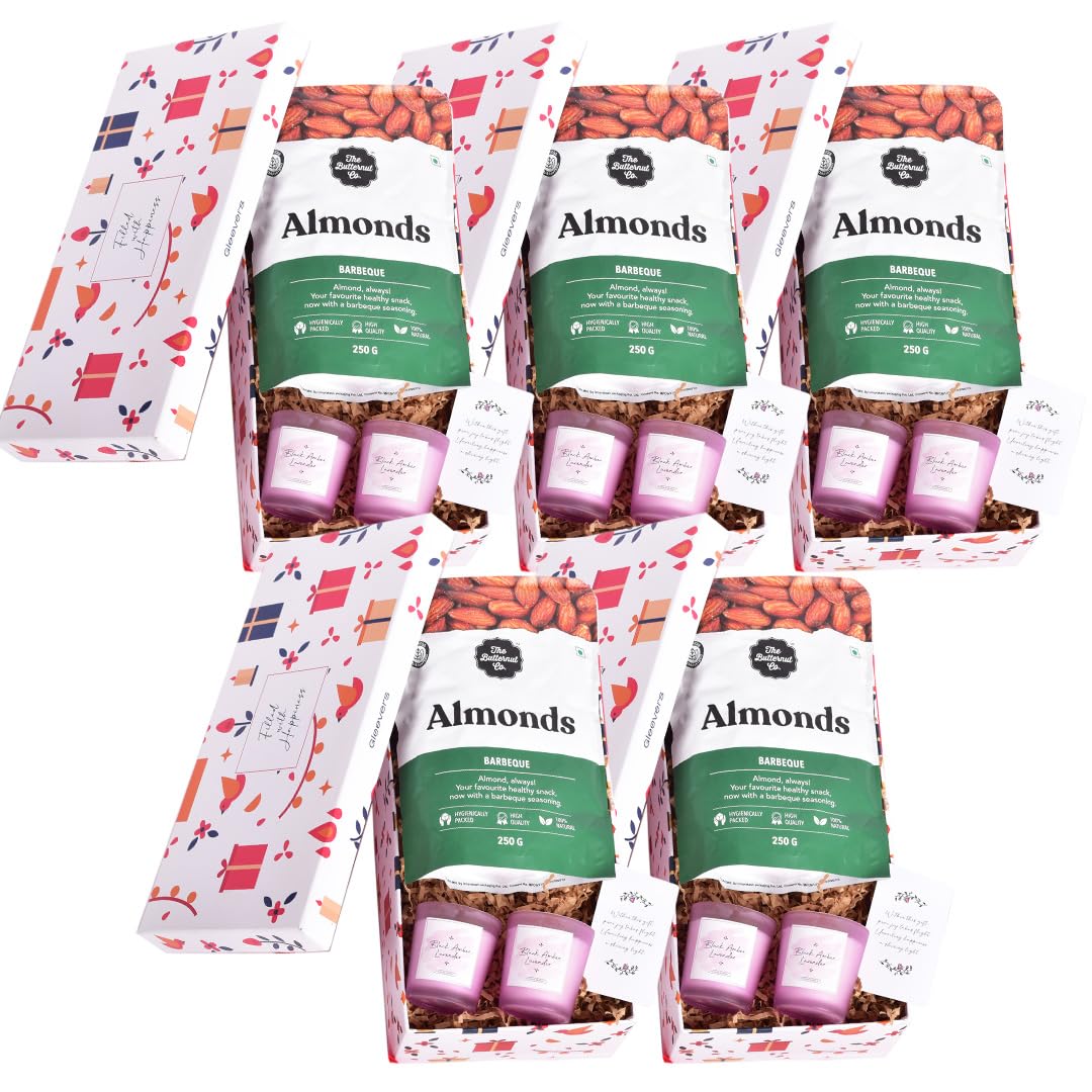 Gleevers Corporate Gifts for Employees |Pack of 3 with Almond (250 gm) & 2 Lavender Candle (60 gm each)|Wedding Return Gifts Wholesale, Return Gift for House Warming Party, Kitty Party Return Gifts