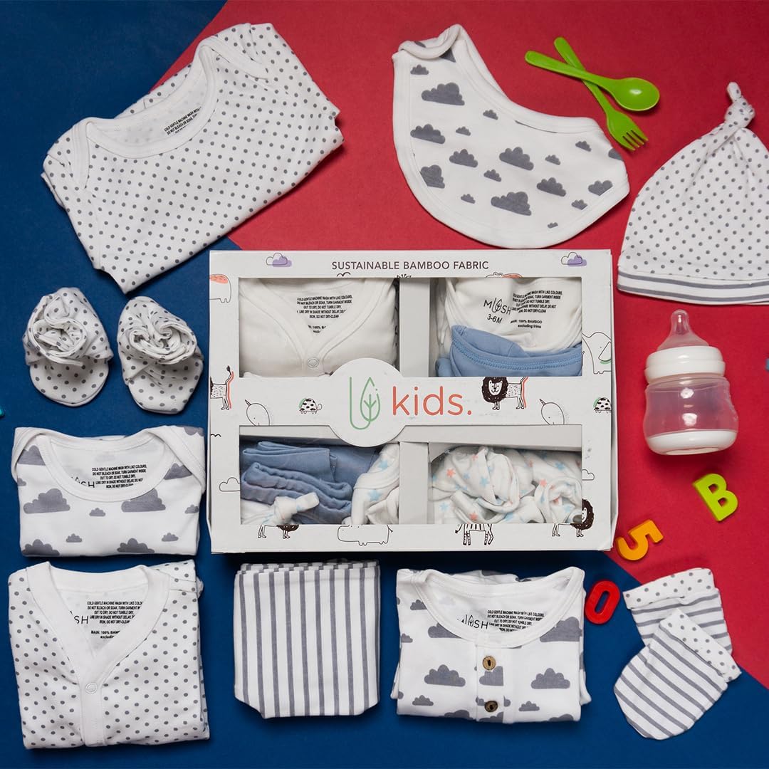 Gleevers X Mush New Born Baby Gifts Set | Soft Bamboo Apparel Gift Set for New Born Baby | Baby Shower Gifts | New Born Baby Clothes