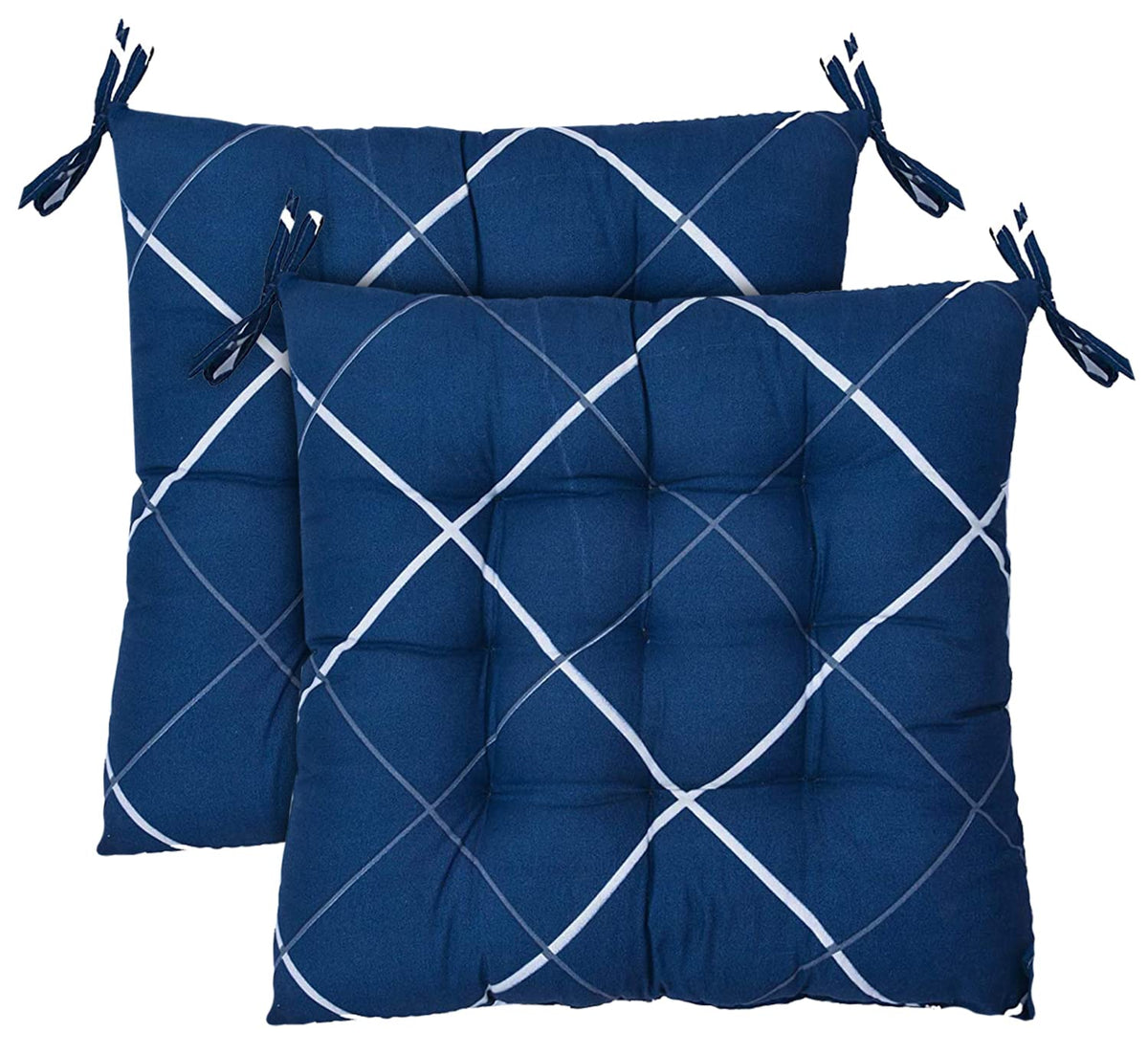 Heart Home Geomatric Printed Microfiber Square Chair Pad Seat Cushion for Rocking Chair, Office Chair, Dinning Chair, Indoor/Outdoor with Ties, 18 * 18 Inch- Pack of 2 (Blue)